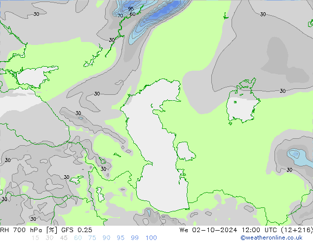 RH 700 гПа GFS 0.25 ср 02.10.2024 12 UTC