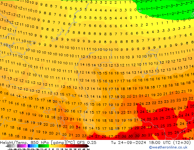 Height/Temp. 850 hPa GFS 0.25 Tu 24.09.2024 18 UTC