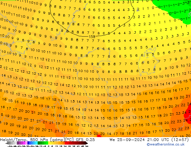 Z500/Rain (+SLP)/Z850 GFS 0.25 We 25.09.2024 21 UTC