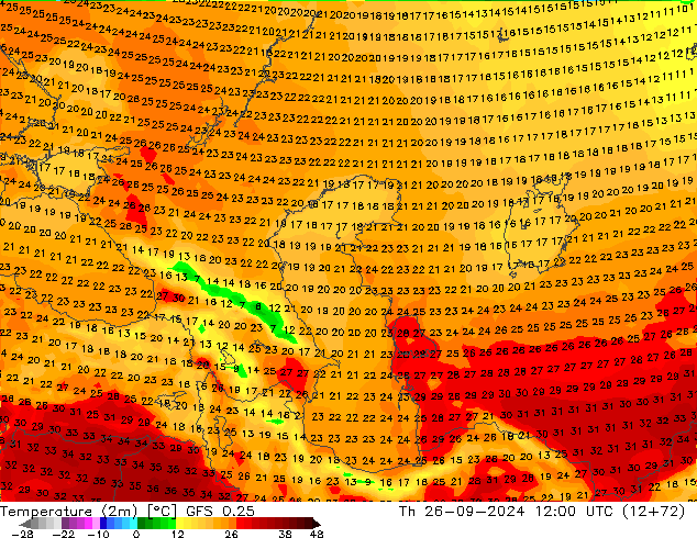 Sıcaklık Haritası (2m) GFS 0.25 Per 26.09.2024 12 UTC