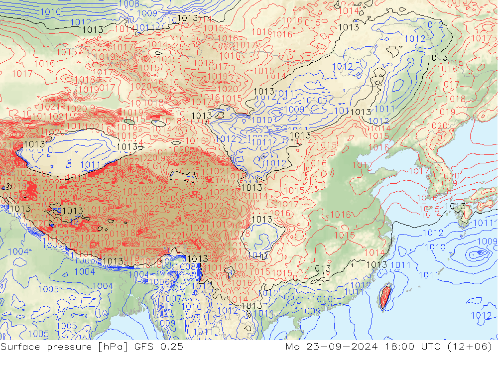 Presión superficial GFS 0.25 lun 23.09.2024 18 UTC