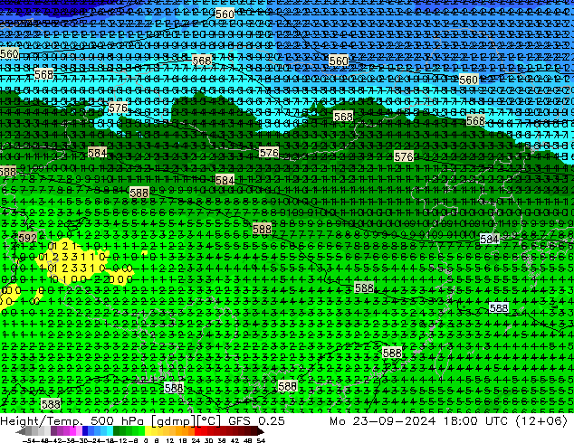 Z500/Rain (+SLP)/Z850 GFS 0.25 pon. 23.09.2024 18 UTC