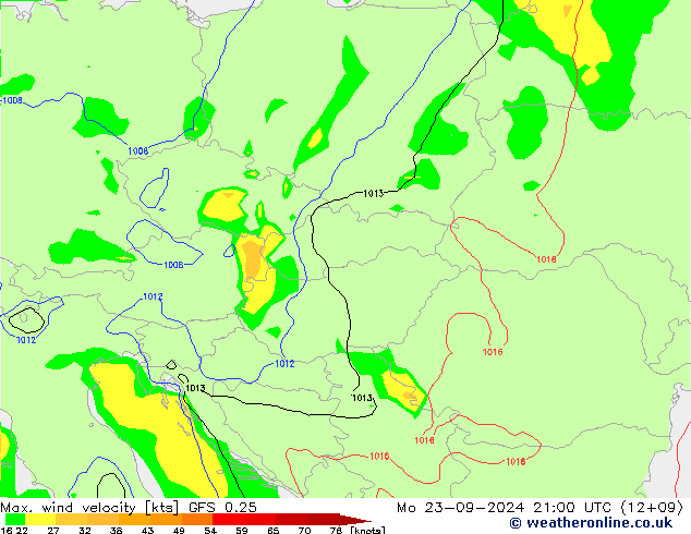 Max. wind velocity GFS 0.25 Mo 23.09.2024 21 UTC