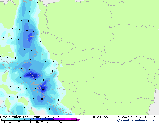 Z500/Rain (+SLP)/Z850 GFS 0.25 Tu 24.09.2024 06 UTC