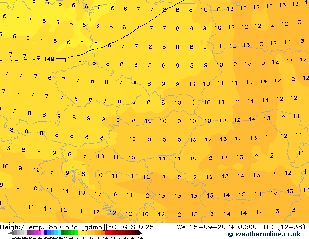 Z500/Rain (+SLP)/Z850 GFS 0.25 St 25.09.2024 00 UTC