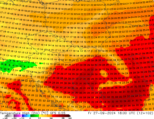 Темпер. макс 2т GFS 0.25 пт 27.09.2024 18 UTC