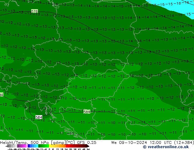 Z500/Rain (+SLP)/Z850 GFS 0.25 mer 09.10.2024 12 UTC