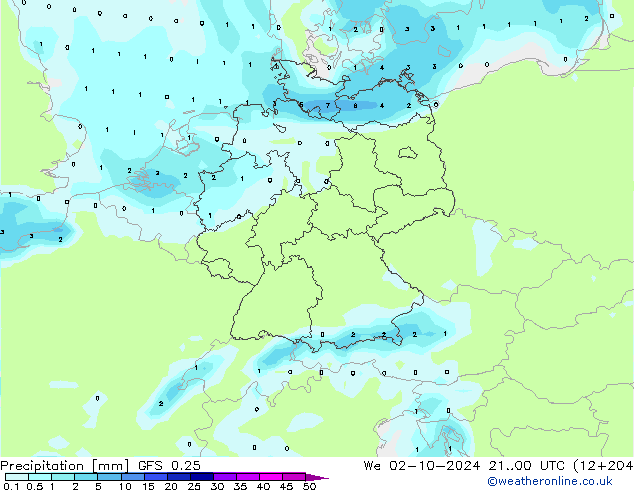 Precipitation GFS 0.25 We 02.10.2024 00 UTC