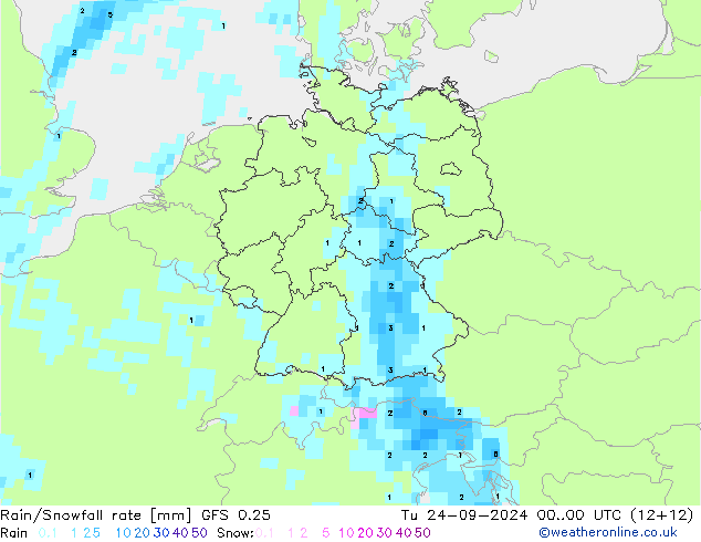 Regen/Schneefallrate GFS 0.25 Di 24.09.2024 00 UTC