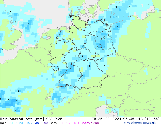 Rain/Snowfall rate GFS 0.25 jeu 26.09.2024 06 UTC