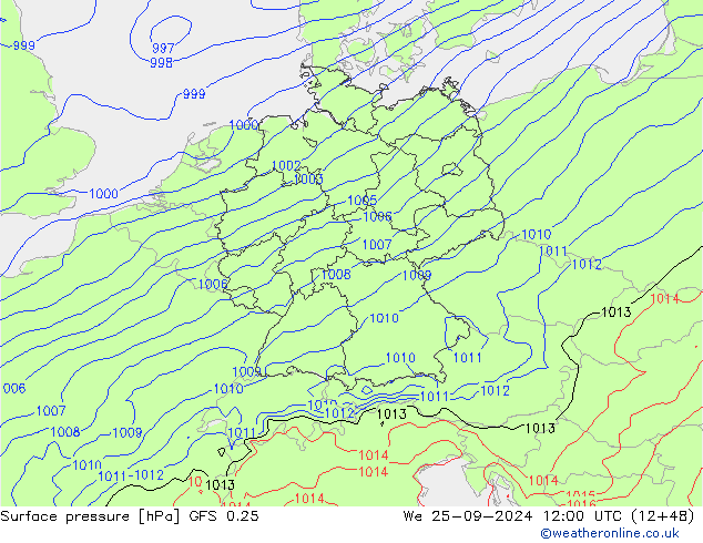 Bodendruck GFS 0.25 Mi 25.09.2024 12 UTC