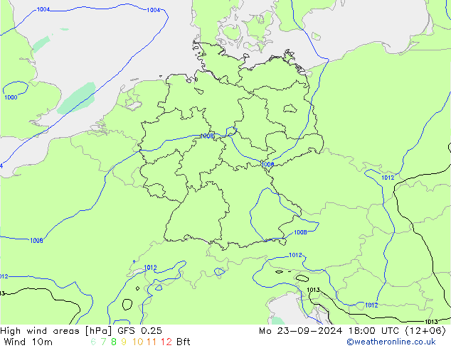 High wind areas GFS 0.25 Mo 23.09.2024 18 UTC