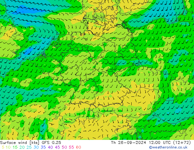 Vento 10 m GFS 0.25 gio 26.09.2024 12 UTC