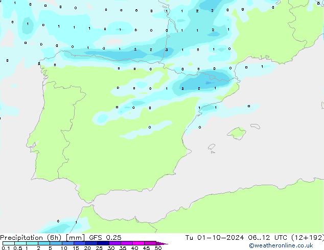 Z500/Rain (+SLP)/Z850 GFS 0.25 Út 01.10.2024 12 UTC