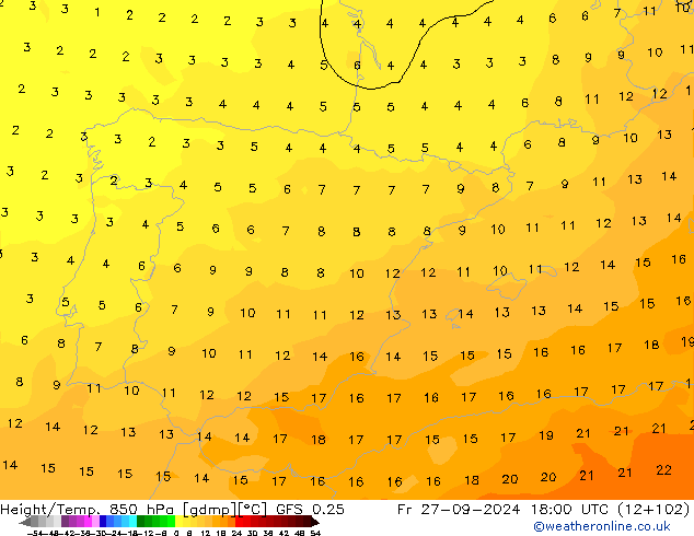 Z500/Rain (+SLP)/Z850 GFS 0.25  27.09.2024 18 UTC