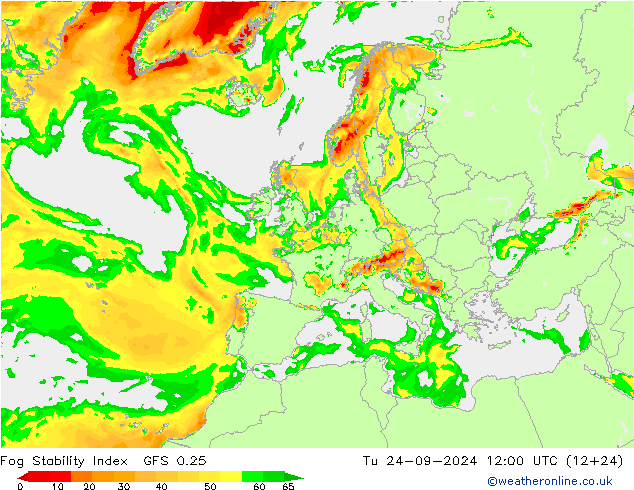 Fog Stability Index GFS 0.25 вт 24.09.2024 12 UTC