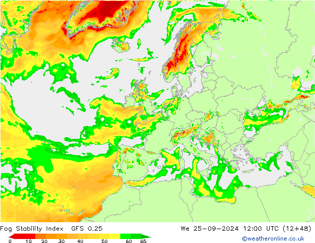 Fog Stability Index GFS 0.25 We 25.09.2024 12 UTC