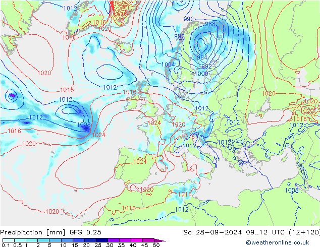 Precipitation GFS 0.25 Sa 28.09.2024 12 UTC