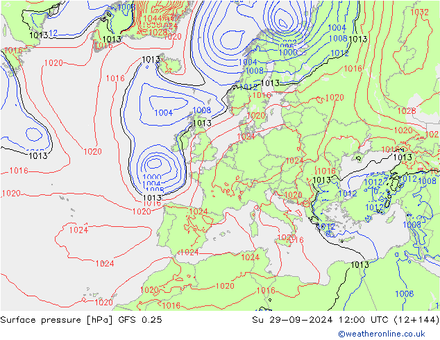 Yer basıncı GFS 0.25 Paz 29.09.2024 12 UTC