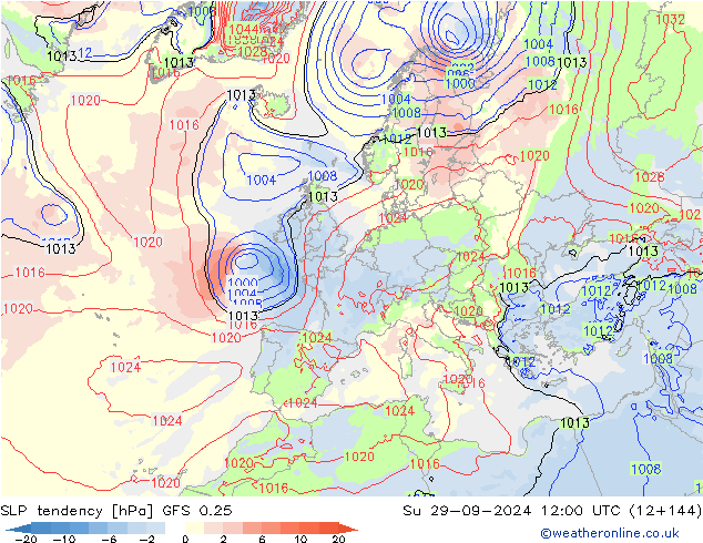 Drucktendenz GFS 0.25 So 29.09.2024 12 UTC