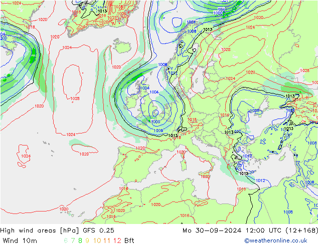 High wind areas GFS 0.25 Mo 30.09.2024 12 UTC