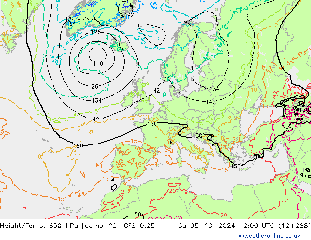 Z500/Yağmur (+YB)/Z850 GFS 0.25 Cts 05.10.2024 12 UTC