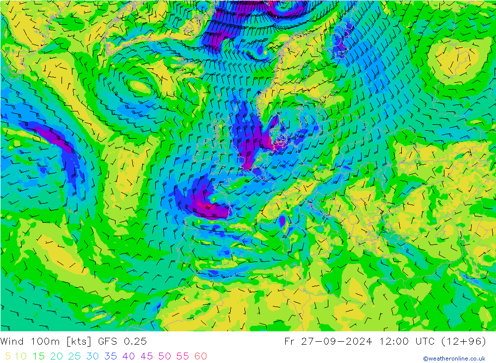 Wind 100m GFS 0.25 Pá 27.09.2024 12 UTC