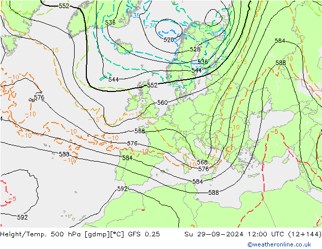 Z500/Yağmur (+YB)/Z850 GFS 0.25 Paz 29.09.2024 12 UTC