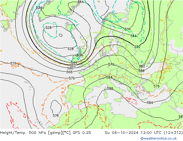 Z500/Regen(+SLP)/Z850 GFS 0.25 zo 06.10.2024 12 UTC