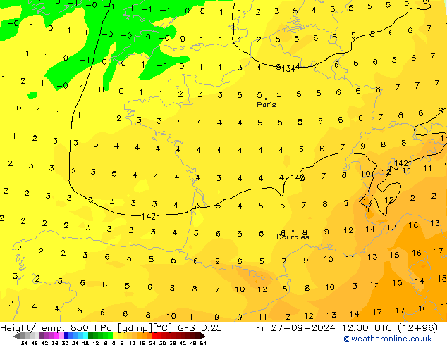 Z500/Regen(+SLP)/Z850 GFS 0.25 vr 27.09.2024 12 UTC