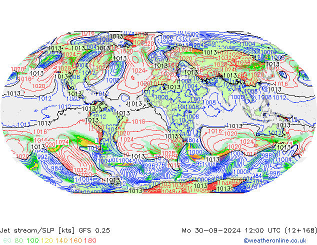 Prąd strumieniowy GFS 0.25 pon. 30.09.2024 12 UTC