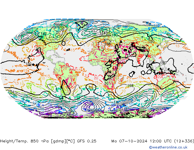 Z500/Rain (+SLP)/Z850 GFS 0.25 pon. 07.10.2024 12 UTC