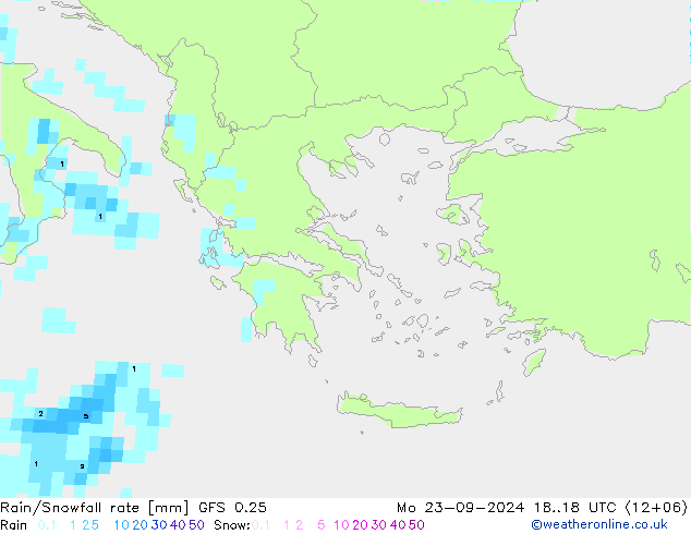 Rain/Snowfall rate GFS 0.25 Mo 23.09.2024 18 UTC