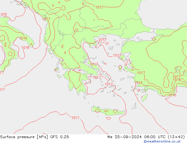 Surface pressure GFS 0.25 We 25.09.2024 06 UTC