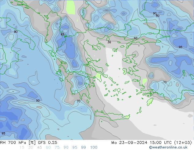 700 hPa Nispi Nem GFS 0.25 Pzt 23.09.2024 15 UTC