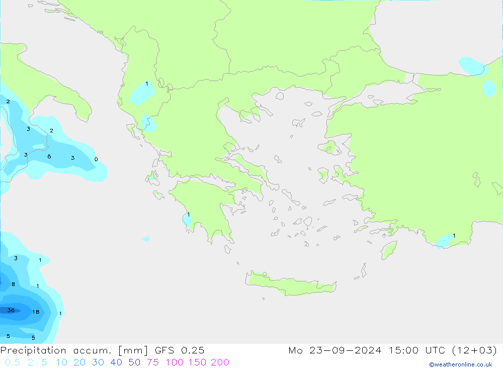 Precipitation accum. GFS 0.25  23.09.2024 15 UTC