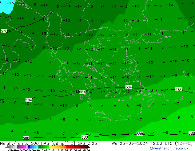 Z500/Rain (+SLP)/Z850 GFS 0.25 ср 25.09.2024 12 UTC