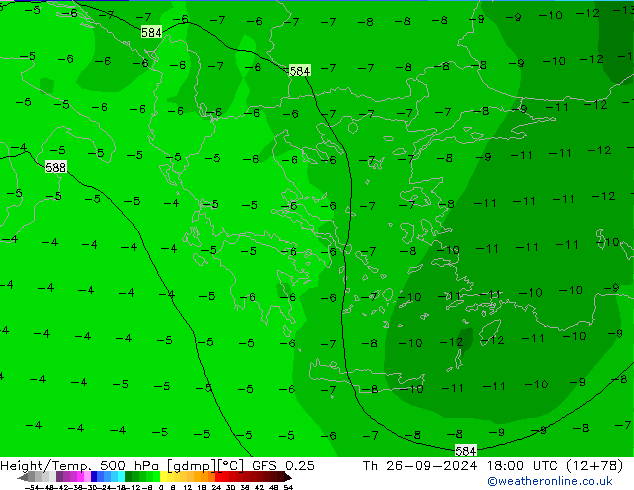 Z500/Rain (+SLP)/Z850 GFS 0.25 gio 26.09.2024 18 UTC