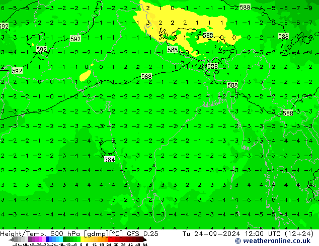 Z500/Yağmur (+YB)/Z850 GFS 0.25 Sa 24.09.2024 12 UTC