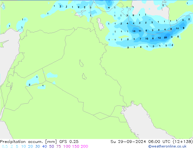 Precipitation accum. GFS 0.25 dom 29.09.2024 06 UTC