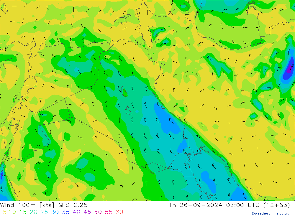 Wind 100m GFS 0.25 Th 26.09.2024 03 UTC