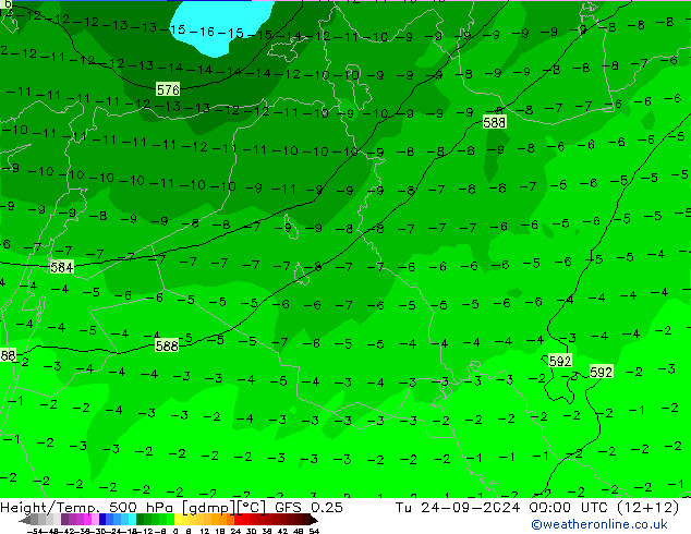 Z500/Rain (+SLP)/Z850 GFS 0.25 Ter 24.09.2024 00 UTC