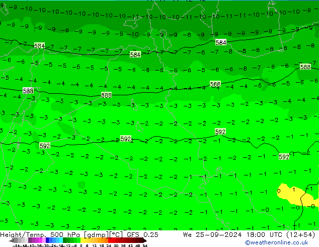 Z500/Rain (+SLP)/Z850 GFS 0.25 We 25.09.2024 18 UTC