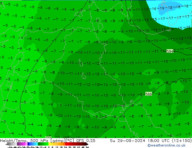 Z500/Rain (+SLP)/Z850 GFS 0.25 Dom 29.09.2024 18 UTC