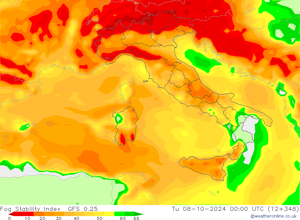 Fog Stability Index GFS 0.25 mar 08.10.2024 00 UTC