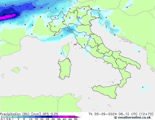 Z500/Rain (+SLP)/Z850 GFS 0.25 jue 26.09.2024 12 UTC