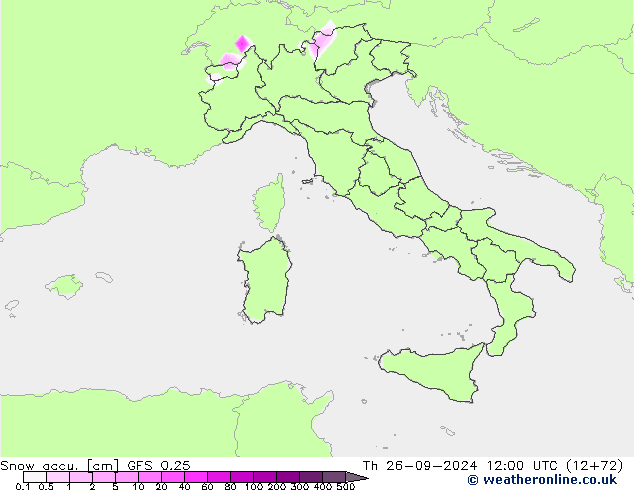 Snow accu. GFS 0.25 jeu 26.09.2024 12 UTC