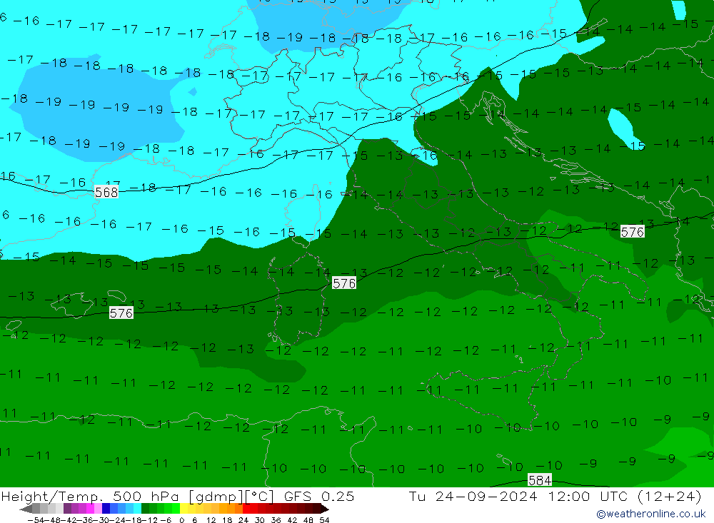 Z500/Rain (+SLP)/Z850 GFS 0.25 Ter 24.09.2024 12 UTC