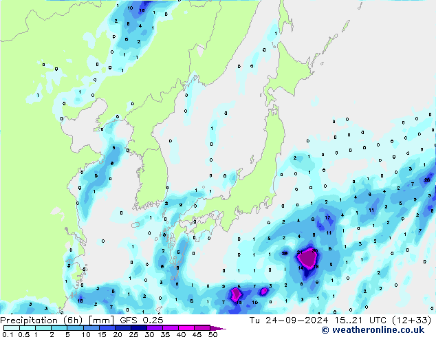 Z500/Yağmur (+YB)/Z850 GFS 0.25 Sa 24.09.2024 21 UTC