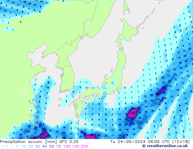 Toplam Yağış GFS 0.25 Sa 24.09.2024 06 UTC